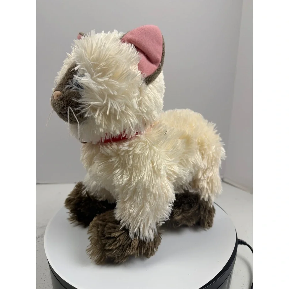 Build-A-Bear Siamese Cat Plush Cream Brown‎ Shaggy Fur Red Collar Blue Eye